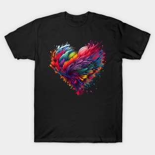 Heart made of feathers in neon colors T-Shirt